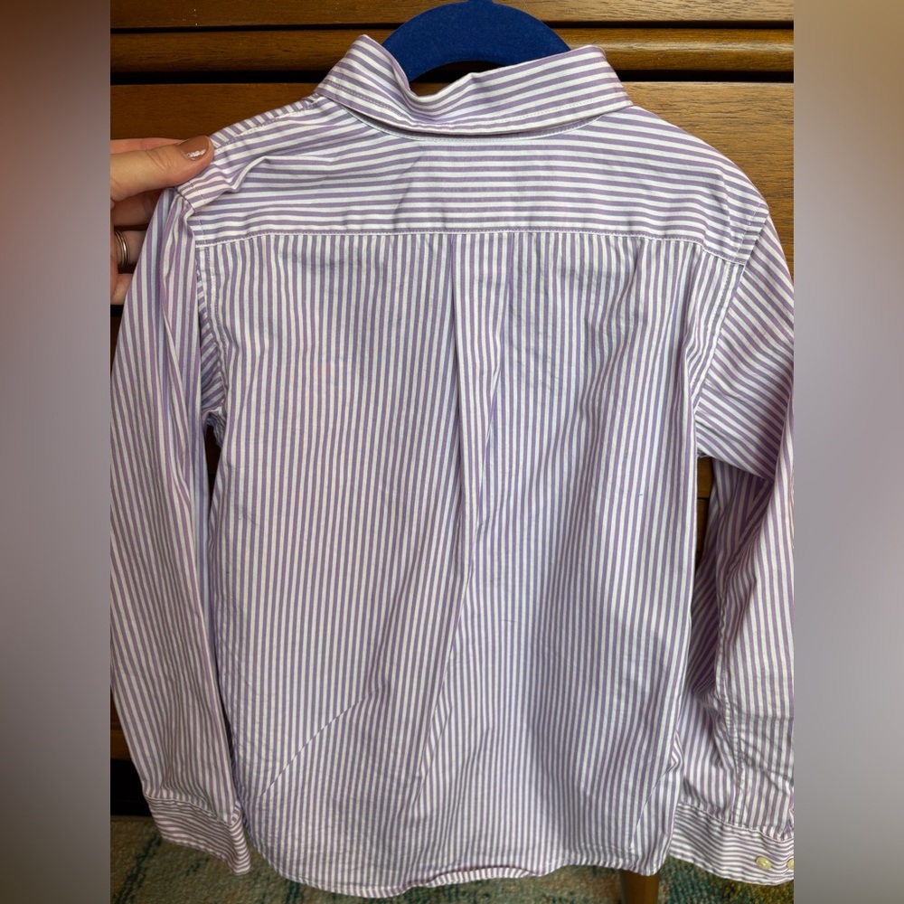 Ralph Lauren Cotton Shirt Boys Purple Striped Long Sleeve Button Classic Size 5 - Picture 3 of 10